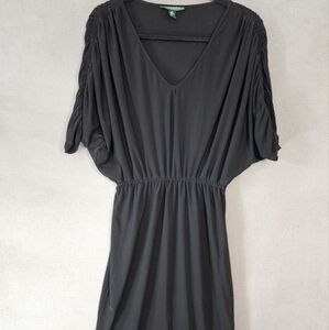 Lauren Ralph Lauren Womens 6 Midi Cocktail Dress Black Dolman Sleeve Vneck Stret
